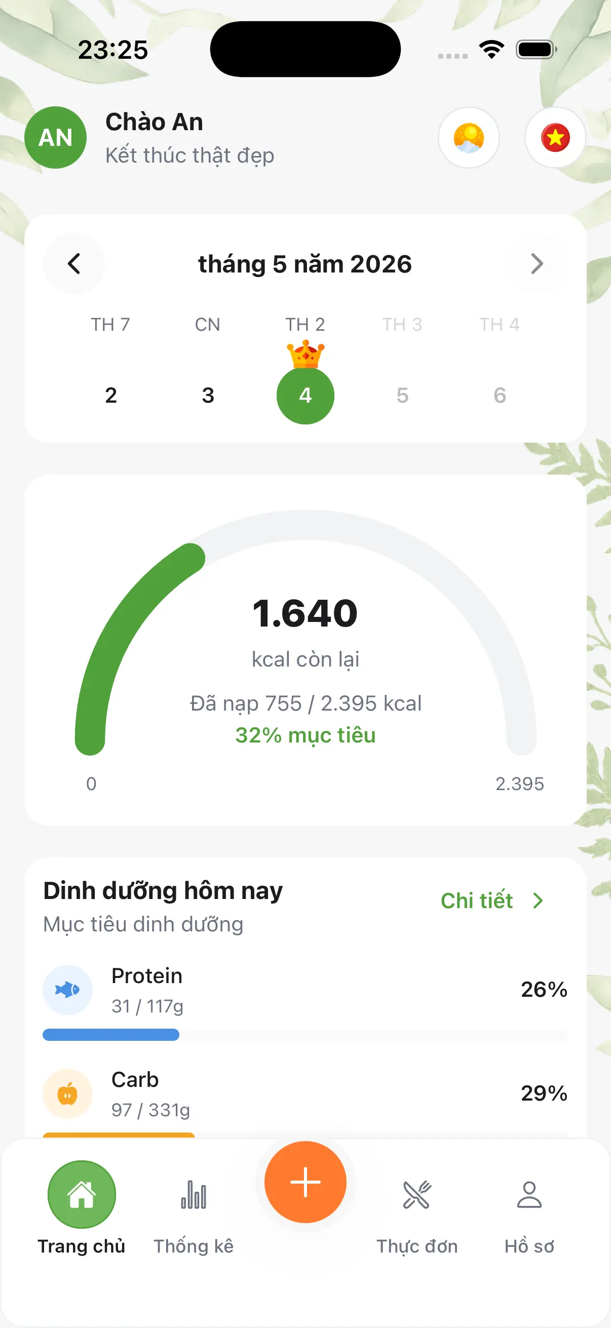 Giao diện chụp ảnh món ăn Check Calo