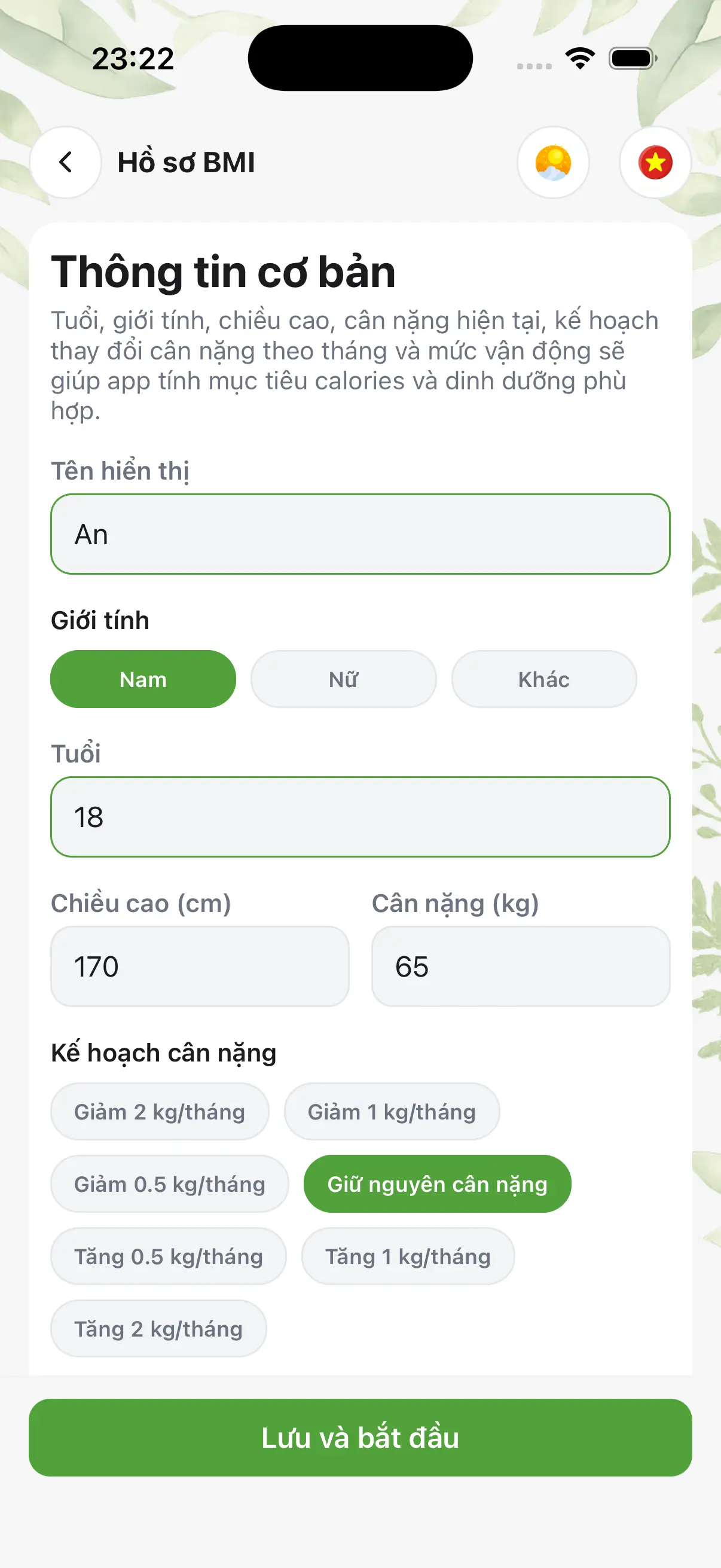 Thiết lập mục tiêu cân nặng cá nhân